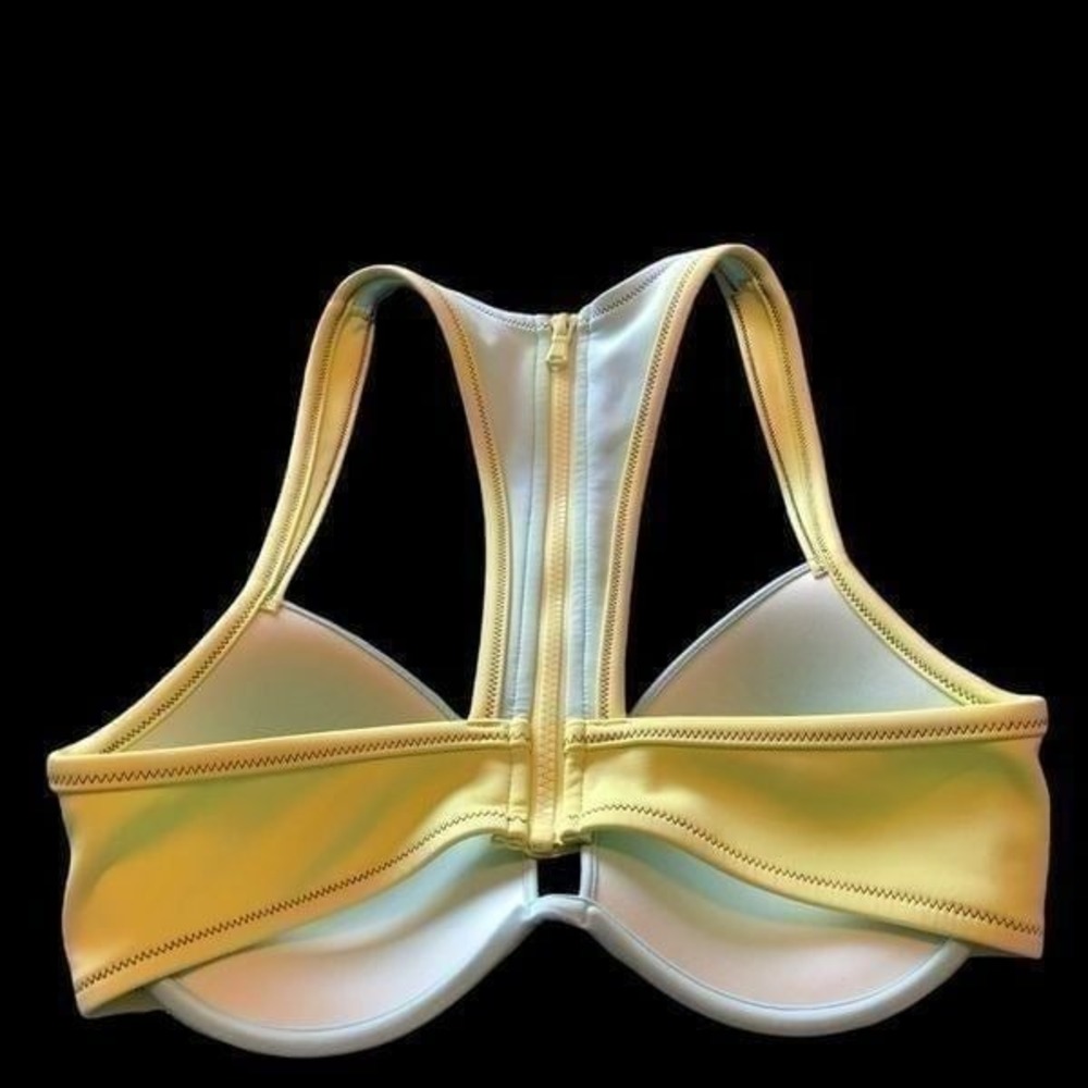 Pale yellow and blue underwire sports t-back bra and zipper closure size 34D - Picture 6 of 6